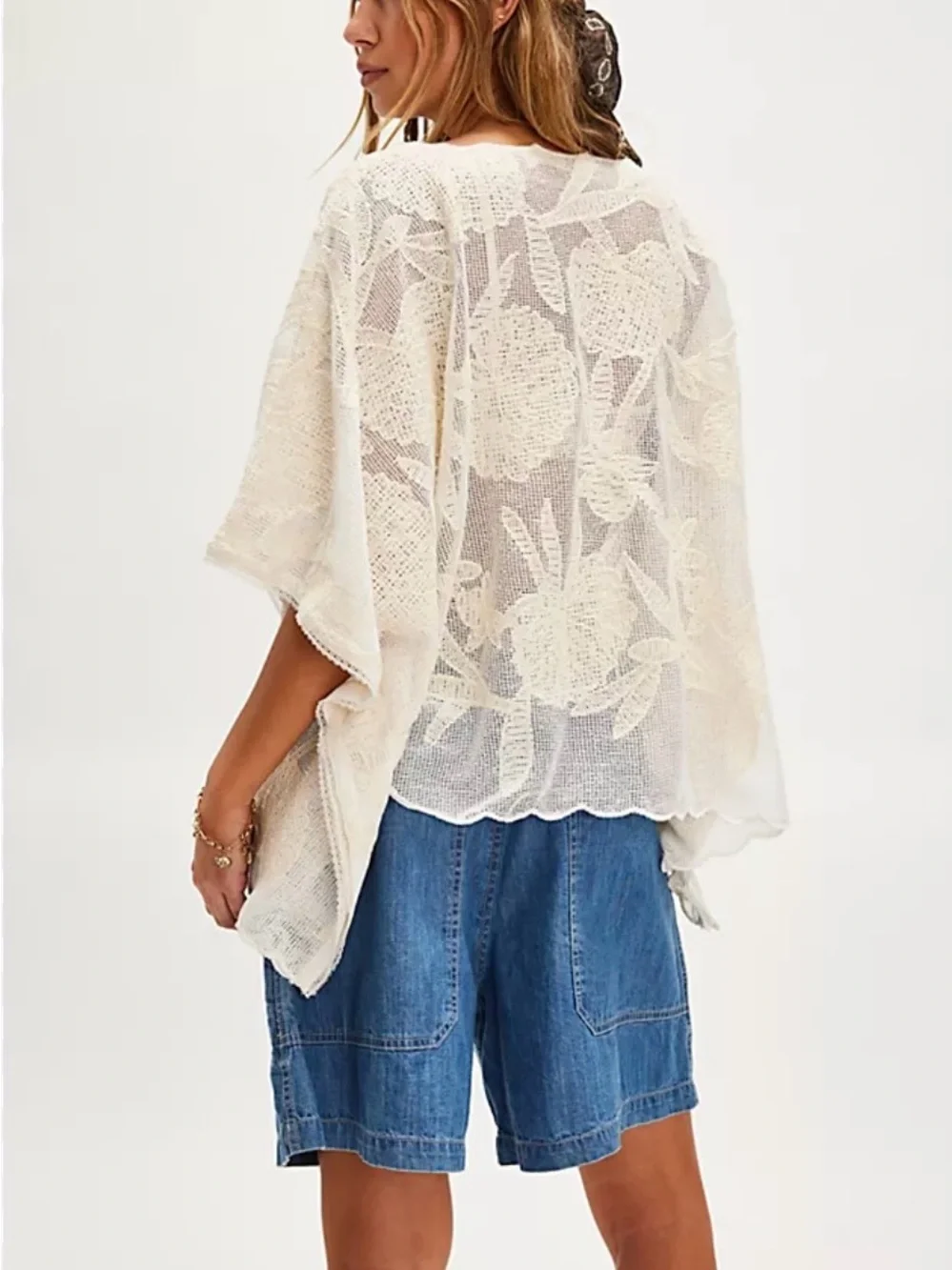 Free People Cream Crochet Labeled Knit Overlay
